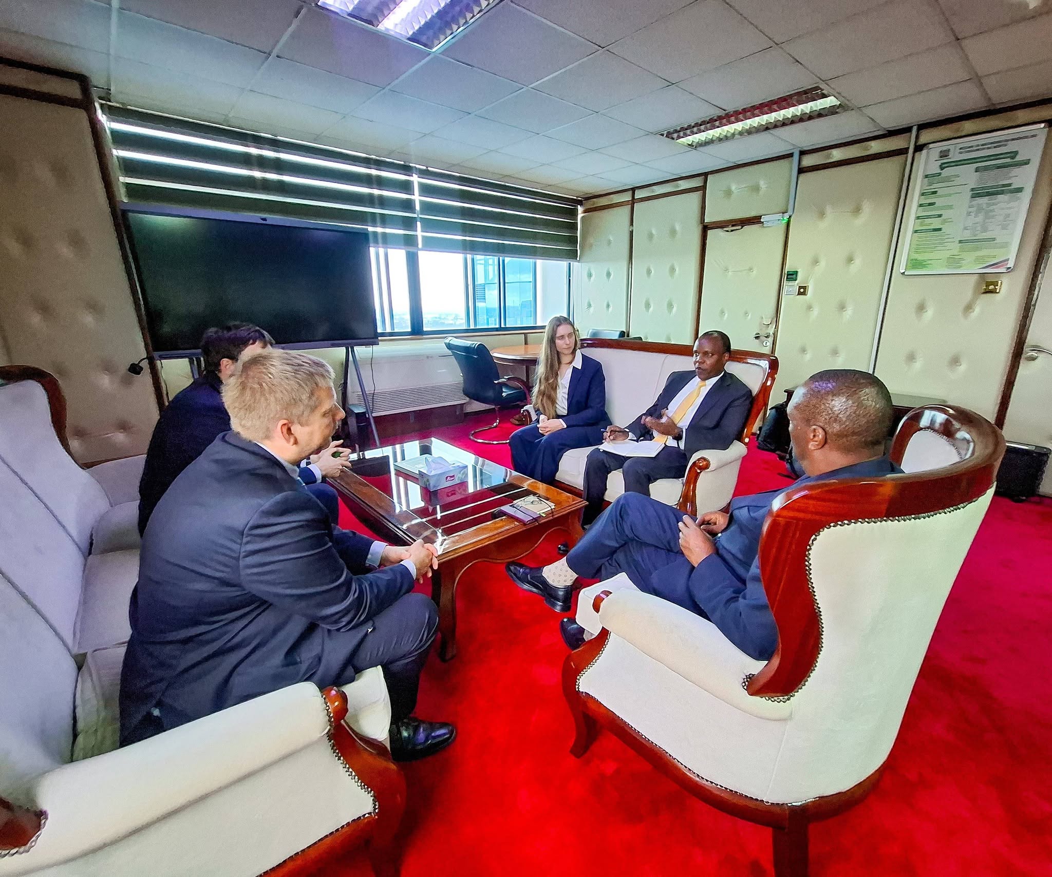 Forestry Principal Secretary Mr. Gitonga Mugambi hosts a delegation from the United Nations Framework Convention on Climate Change (UNFCCC), led by Mr. Dirk Nemitz, during a meeting on the final preparations for the REDD+ Global Summit 2026 in Nairobi.